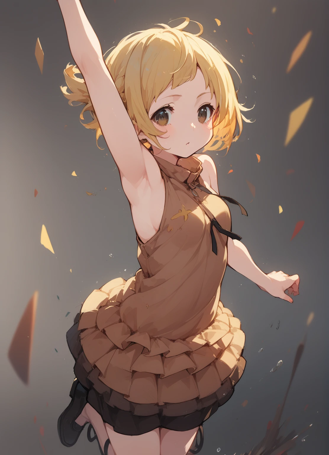 Anime Girls in brown dress jumping in the air with her arms outstretched, change in dress, splash art anime change, Kagamine Rin, everyone, guweiz on pixiv artstation, change, Female protagonist 👀 :8, Guweiz on ArtStation Pixiv, Anime Moe Art Style, Zerochan Art, (Anime Girls)