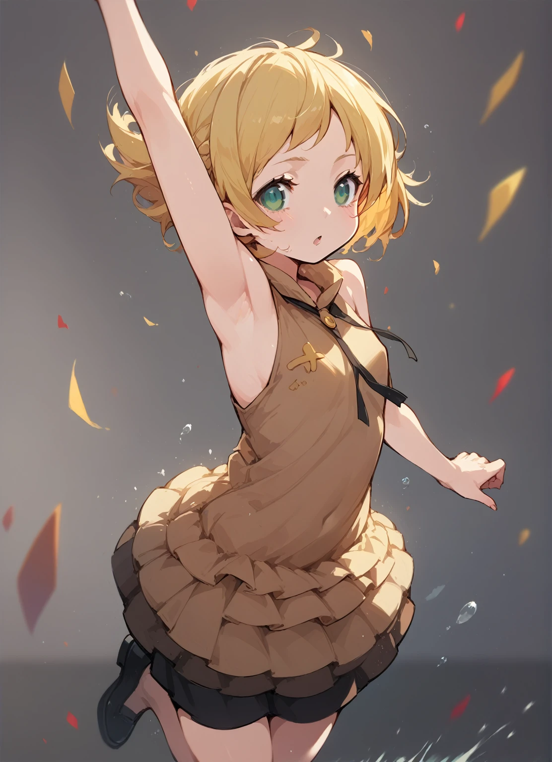 Flat Chest,ミニスカートAnime Girls in brown dress jumping in the air with her arms outstretched, change in dress, splash art anime change, Kagamine Rin, everyone, guweiz on pixiv artstation, change, Female protagonist 👀 :8, Guweiz on ArtStation Pixiv, Anime Moe Art Style, Zerochan Art, (Anime Girls)