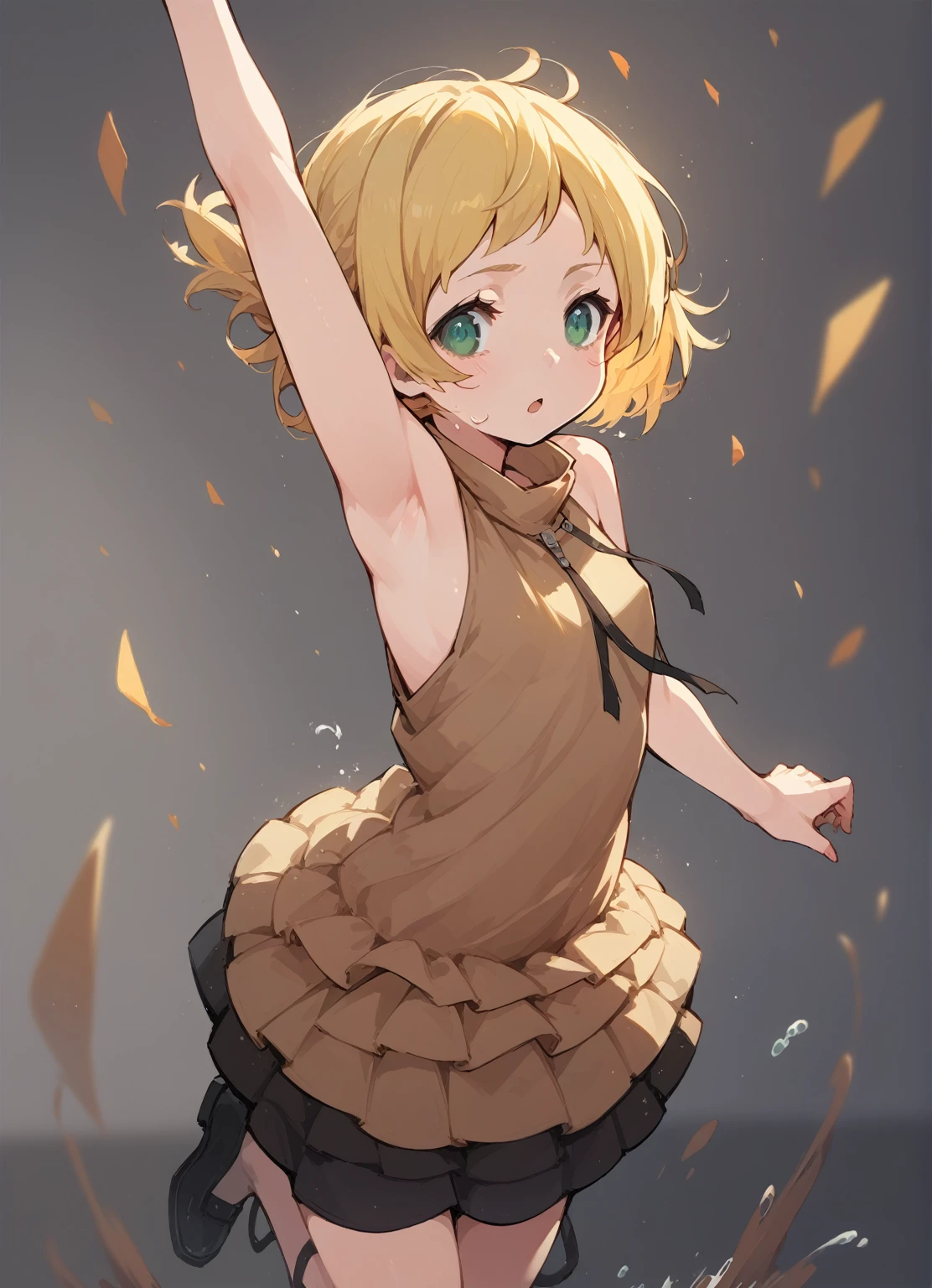 Flat Chest,ミニスカートAnime Girls in brown dress jumping in the air with her arms outstretched, change in dress, splash art anime change, Kagamine Rin, everyone, guweiz on pixiv artstation, change, Female protagonist 👀 :8, Guweiz on ArtStation Pixiv, Anime Moe Art Style, Zerochan Art, (Anime Girls)