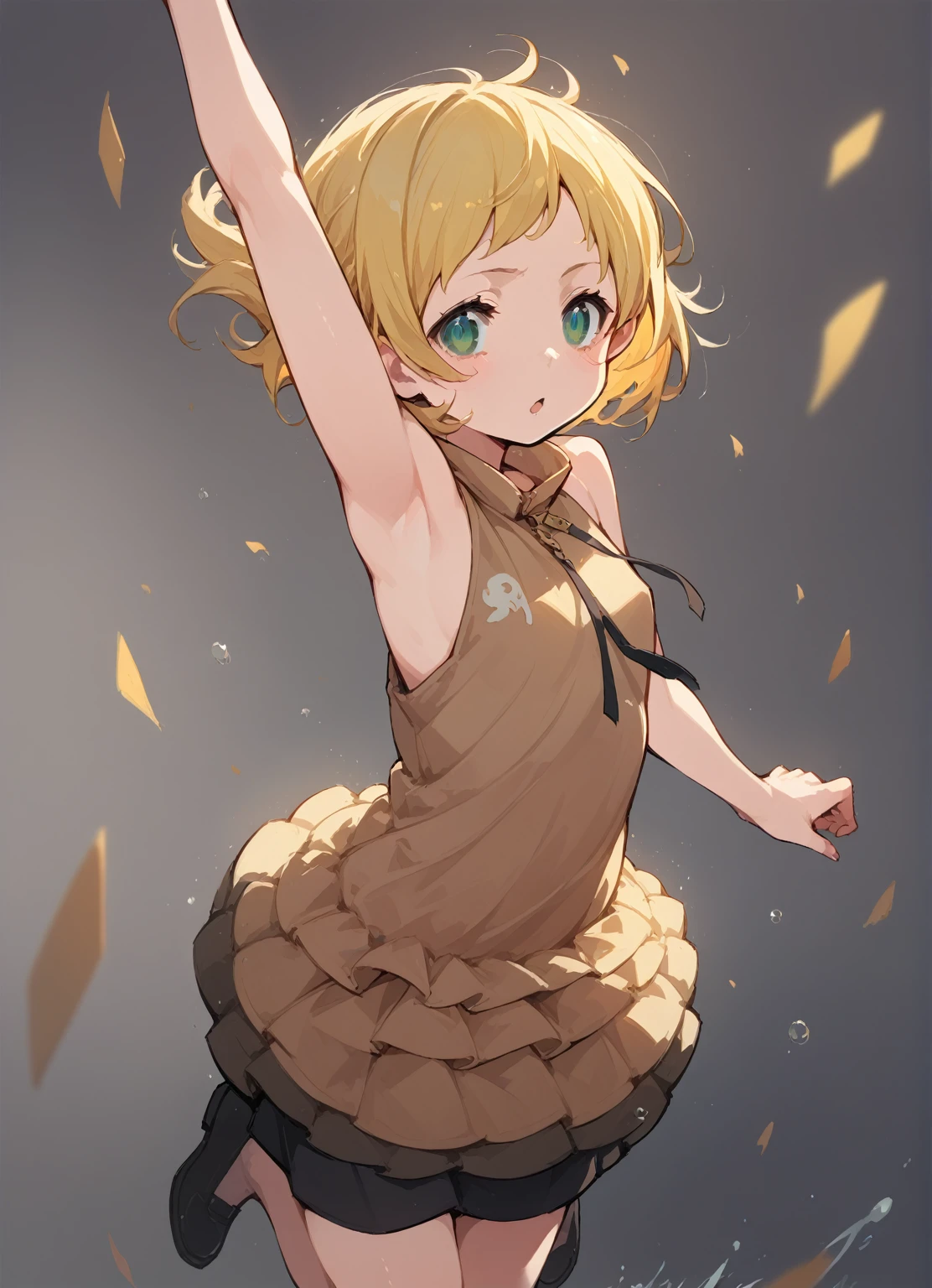 Flat Chest,ミニスカートAnime Girls in brown dress jumping in the air with her arms outstretched, change in dress, splash art anime change, Kagamine Rin, everyone, guweiz on pixiv artstation, change, Female protagonist 👀 :8, Guweiz on ArtStation Pixiv, Anime Moe Art Style, Zerochan Art, (Anime Girls)