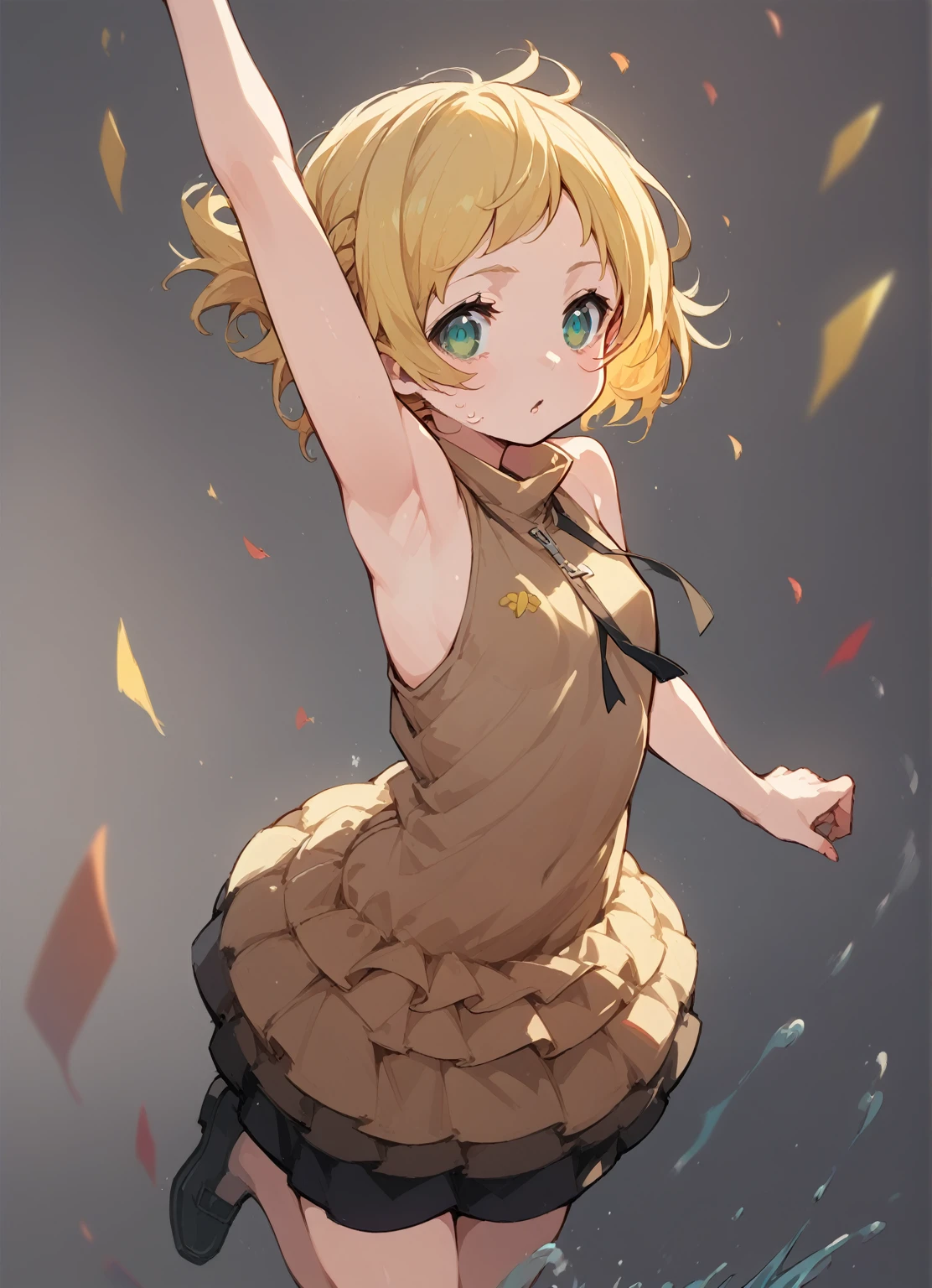 Flat Chest,ミニスカートAnime Girls in brown dress jumping in the air with her arms outstretched, change in dress, splash art anime change, Kagamine Rin, everyone, guweiz on pixiv artstation, change, Female protagonist 👀 :8, Guweiz on ArtStation Pixiv, Anime Moe Art Style, Zerochan Art, (Anime Girls)