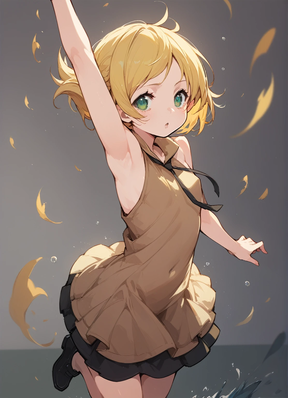 Flat Chest,ミニスカートAnime Girls in brown dress jumping in the air with her arms outstretched, change in dress, splash art anime change, Kagamine Rin, everyone, guweiz on pixiv artstation, change, Female protagonist 👀 :8, Guweiz on ArtStation Pixiv, Anime Moe Art Style, Zerochan Art, (Anime Girls)