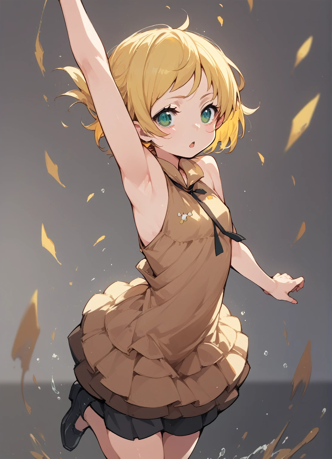 Flat Chest,ミニスカートAnime Girls in brown dress jumping in the air with her arms outstretched, change in dress, splash art anime change, Kagamine Rin, everyone, guweiz on pixiv artstation, change, Female protagonist 👀 :8, Guweiz on ArtStation Pixiv, Anime Moe Art Style, Zerochan Art, (Anime Girls)