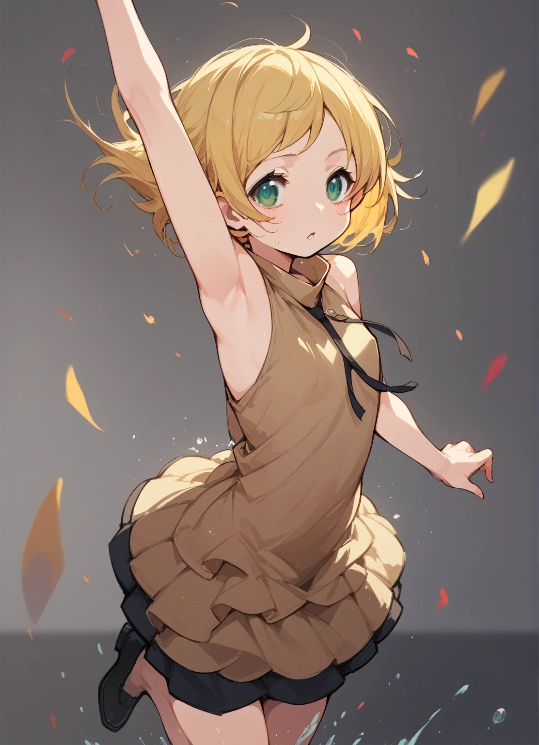 Flat Chest,ミニスカートAnime Girls in brown dress jumping in the air with her arms outstretched, change in dress, splash art anime change, Kagamine Rin, everyone, guweiz on pixiv artstation, change, Female protagonist 👀 :8, Guweiz on ArtStation Pixiv, Anime Moe Art Style, Zerochan Art, (Anime Girls)