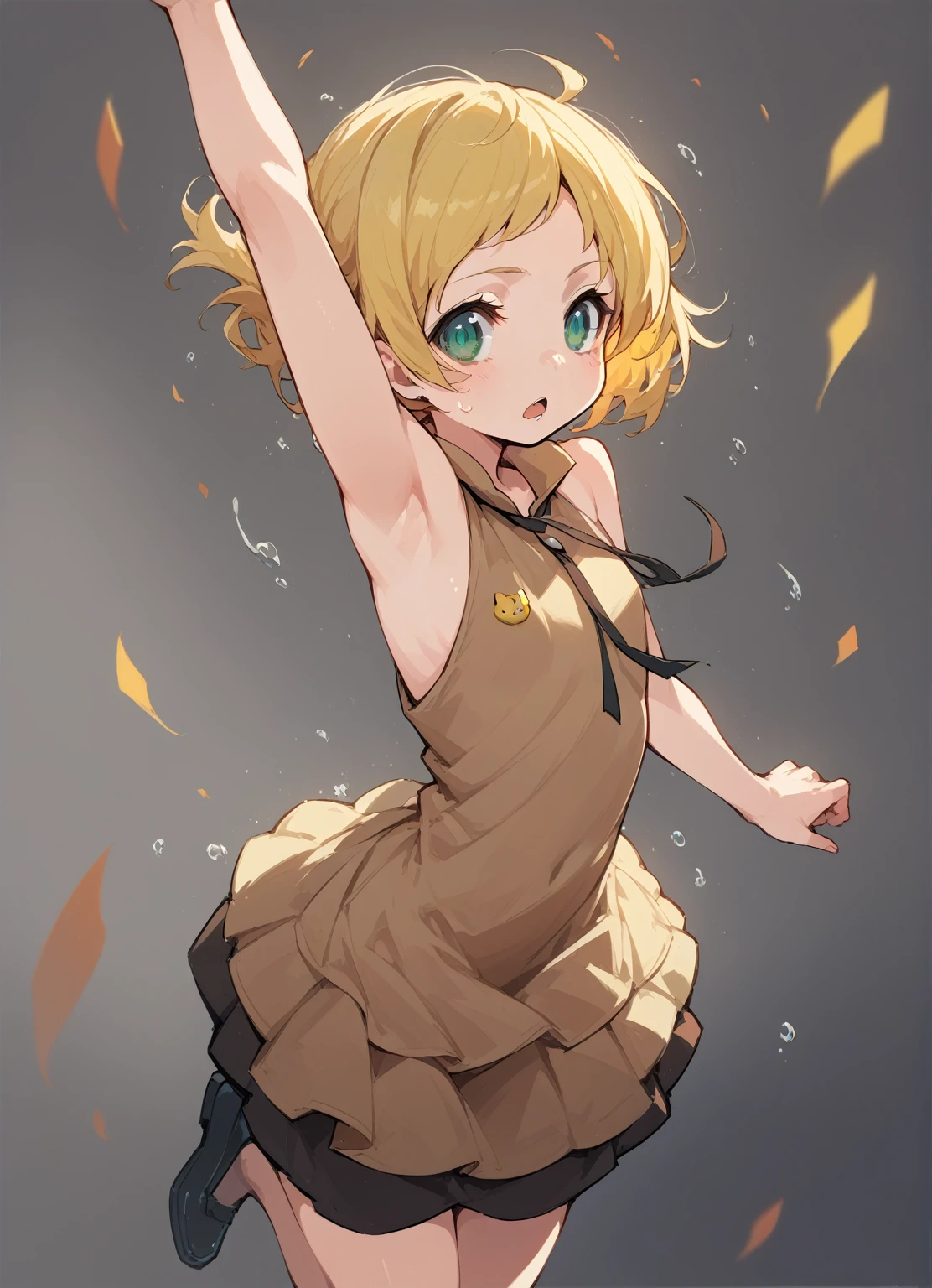 Flat Chest,ミニスカートAnime Girls in brown dress jumping in the air with her arms outstretched, change in dress, splash art anime change, Kagamine Rin, everyone, guweiz on pixiv artstation, change, Female protagonist 👀 :8, Guweiz on ArtStation Pixiv, Anime Moe Art Style, Zerochan Art, (Anime Girls)