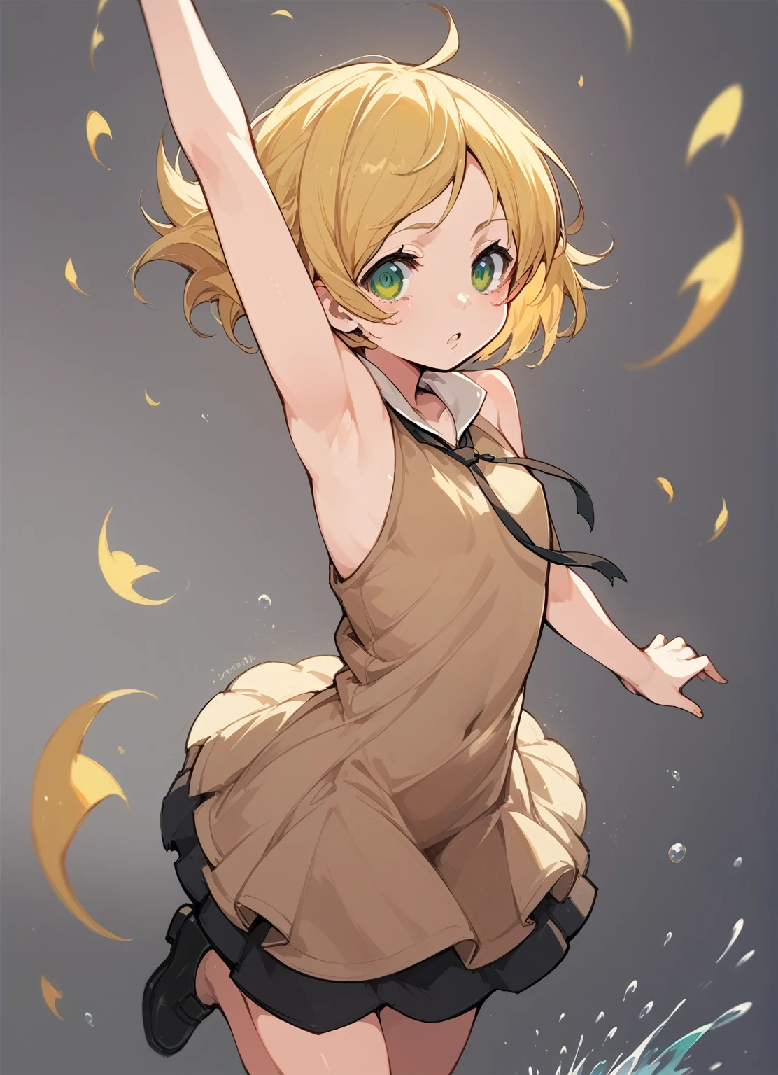 Thigh,Flat Chest,ミニスカートAnime Girls in brown dress jumping in the air with her arms outstretched, change in dress, splash art anime change, Kagamine Rin, everyone, guweiz on pixiv artstation, change, Female protagonist 👀 :8, Guweiz on ArtStation Pixiv, Anime Moe Art Style, Zerochan Art, (Anime Girls)