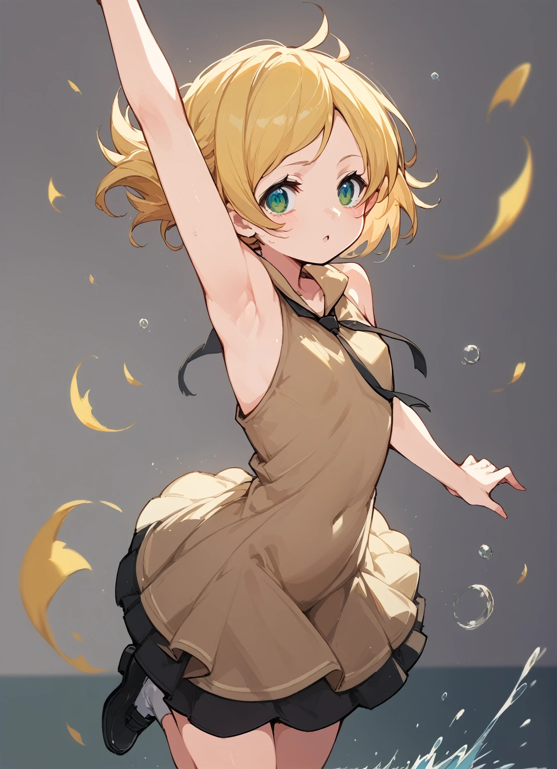 Thigh,Flat Chest,ミニスカートAnime Girls in brown dress jumping in the air with her arms outstretched, change in dress, splash art anime change, Kagamine Rin, everyone, guweiz on pixiv artstation, change, Female protagonist 👀 :8, Guweiz on ArtStation Pixiv, Anime Moe Art Style, Zerochan Art, (Anime Girls)