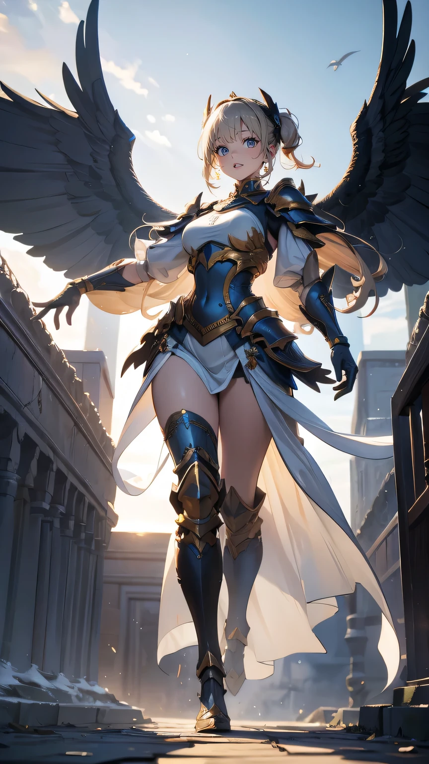 full body,from below,angel armor,Spread your arms and fly down from the sky,(random hairstyle),(Highest image quality,(8k),ultra-realistic,best quality, high quality, high definition, high quality texture,high detail,beautiful detailed,fine detailed,extremely detailed cg,detailed texture,a realistic representation of the face,masterpiece,Sense of presence)