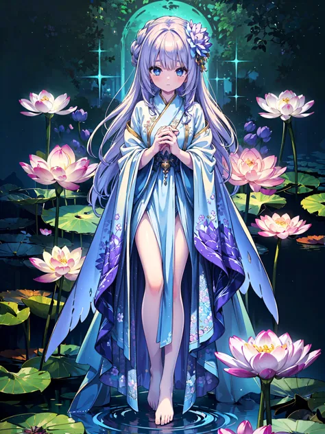 (((masterpiece, best quality, high detailed, 16k))) (1girl) a serene and graceful healer with long, flowing lavender hair and ge...