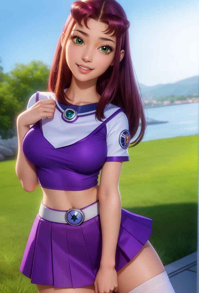 Masterpiece,Solo,One Girl,Starfire,(Teen Titans),Big Breasts,Perfect Body,Ultra High Quality,Ultra High Resolution,Photograph 16K,Ultra Detailed,Long Hair,Hairband,Beautiful,Beautiful Woman,Theme School Girl,School Girl Short Sleeve Japanese,Short Skirt,Classroom Background,Green Eyes 