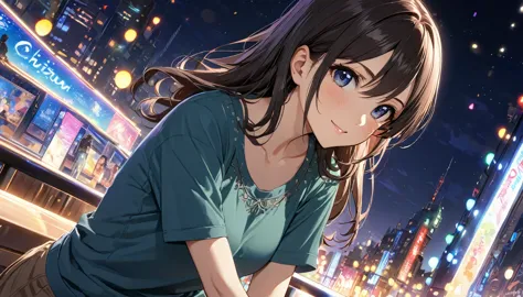 glittering lights, work of art, ultra detaild, definition of 8k, beautiful  face, 1 girl, chizuru ichinose , casual clothes, wom...