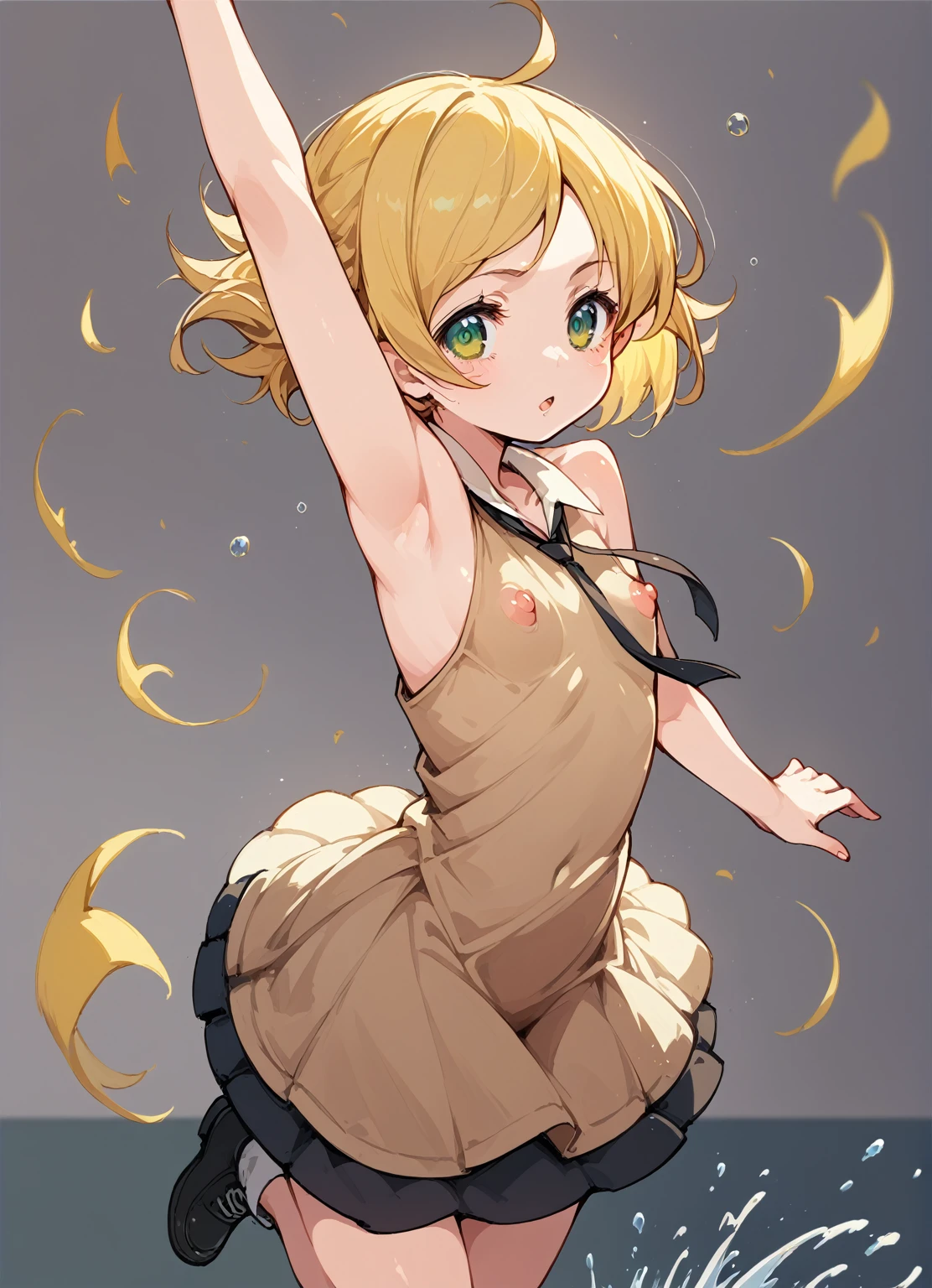 Nipples,Pussy,Thigh,Flat Chest,ミニスカートAnime Girls in brown dress jumping in the air with her arms outstretched, change in dress, splash art anime change, Kagamine Rin, everyone, guweiz on pixiv artstation, change, Female protagonist 👀 :8, Guweiz on ArtStation Pixiv, Anime Moe Art Style, Zerochan Art, (Anime Girls)