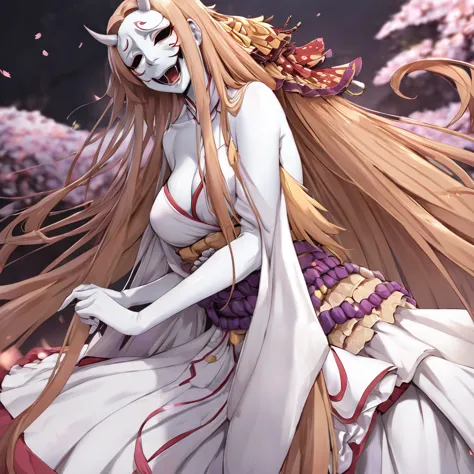 ((highest quality)), ((masterpiece)), (detailed), （perfect face）、the woman in the hannya costume is yuuki asuna, with light brow...