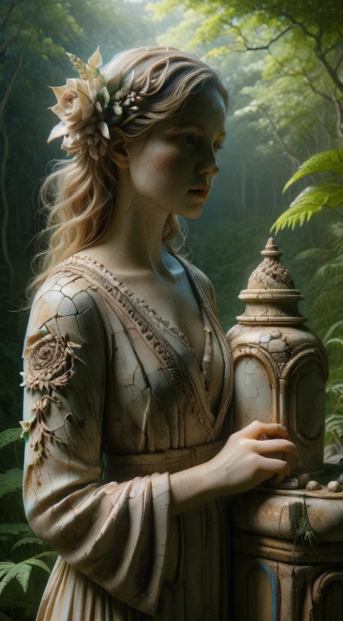 ceramics,Wooden Figure,Stunningly detailed pastel paintings，Depicts dreamy flowers blooming at the edge of the forest,A woman with rosy lips、Cross your knees、Girl bathing in a light torrent,Naked shadows under the rainbow,Plants and ocean,Rembrandt style,elegant,Very detailed,Art Station,Concept Art,Matte,Clear focus,Tom Bagshaw (Tom Bagshaw) Artworks,Luis Royo and Greg Rutkowski,