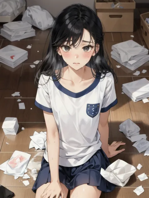 the whole body is covered in oilで光沢感がある　tear up rolled tissue paper,　 crumpled tissue paper, a small piece of tissue paper that ...