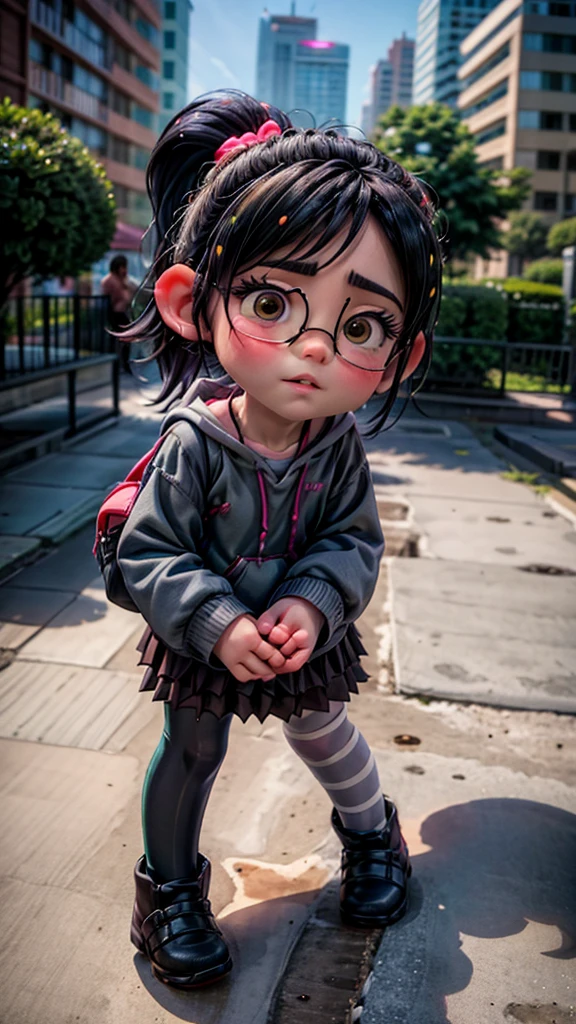 Vanellope, standing in a city, leaning on a wall sexy pose high quality.