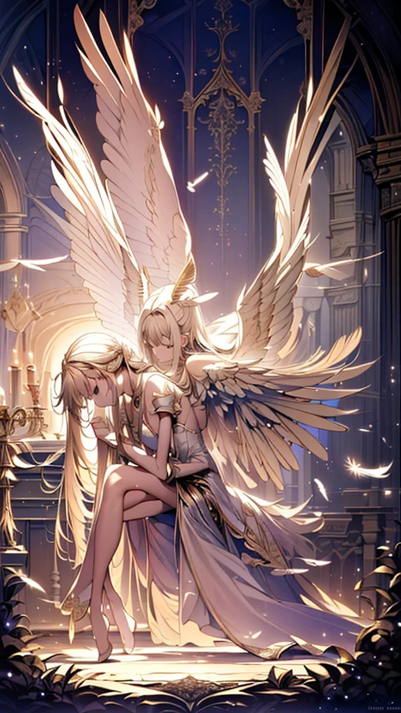 An imaginative artwork featuring a girl with two wings, evoking a sense of wonder and freedom, (Artistic fantasy:1.1), (Whimsical allure:1.3), (Graceful levitation:1.2), (Feather details:1.1), (Enchanting atmosphere:1.2), (Intricate and delicate touches:1.3), (Soft and dreamy color scheme:1.2), (Magical exploration:1.1).