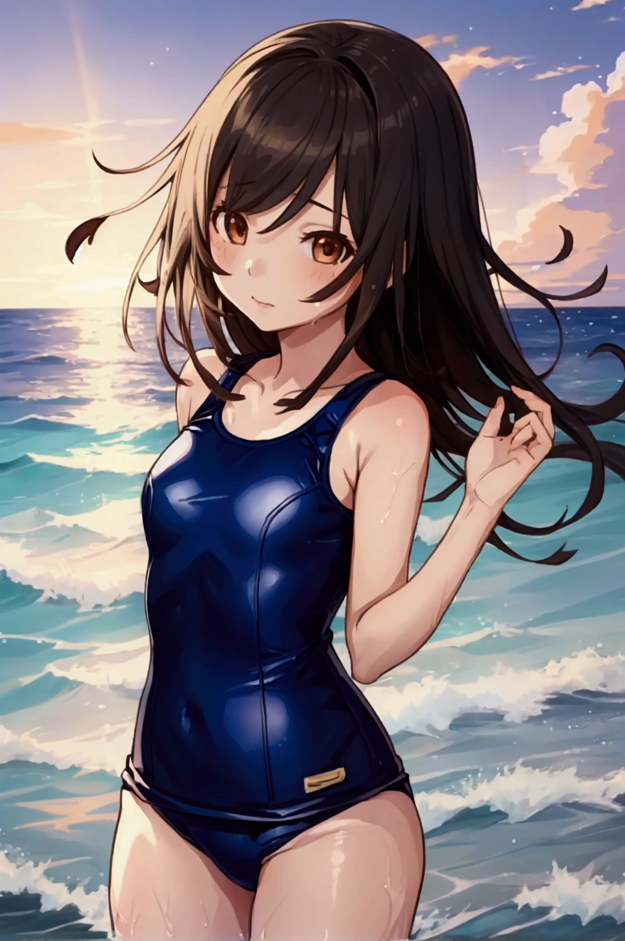 One Girl,Ocean,School swimsuit,Sengoku Nadeshiko,