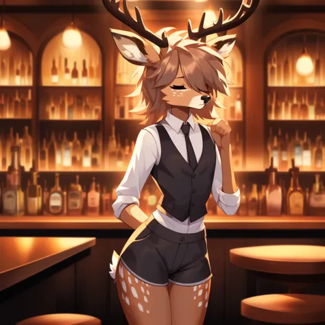 best quality, super detailed illustration, warm colors, ideal lighting, better detail, (fluffy deer boy:1.4) , feminine face and...