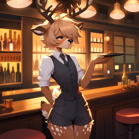 best quality, super detailed illustration, warm colors, ideal lighting, better detail, (fluffy deer boy:1.4) , feminine face and...