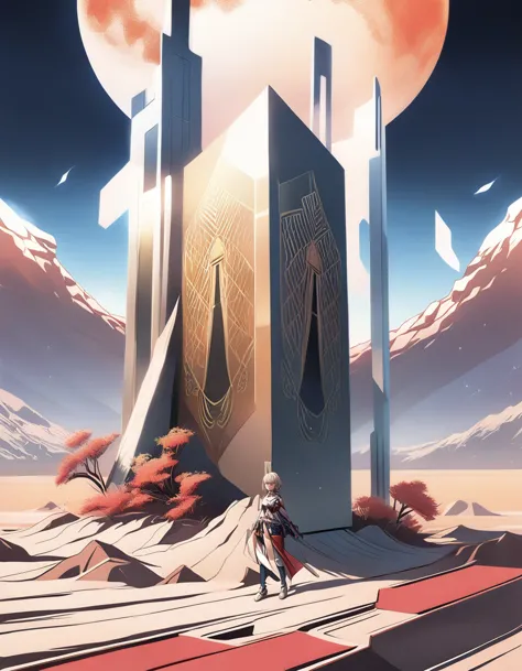 long desert, clear sky, scenario, moonligh, stele, high qualiy, anime styling