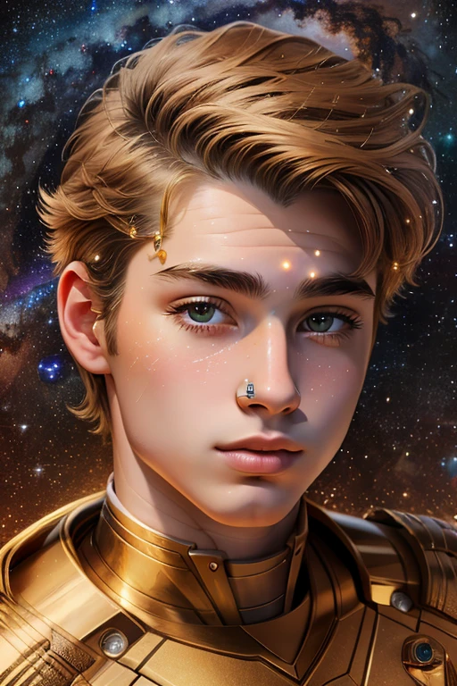 best masterpiece, realistic , ultra detailed, space, Milky Way, Virgo Zodiac Sign ,Constellation Cygnus, Portrait of an extraordinary guy - 17 years old , The Ideal of Beauty !