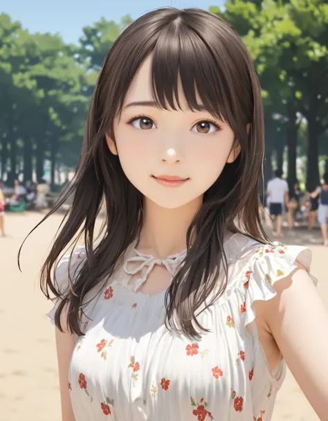 (best quality:1.2), 1girl, ueno park, summer, upper body shot, shoot from front