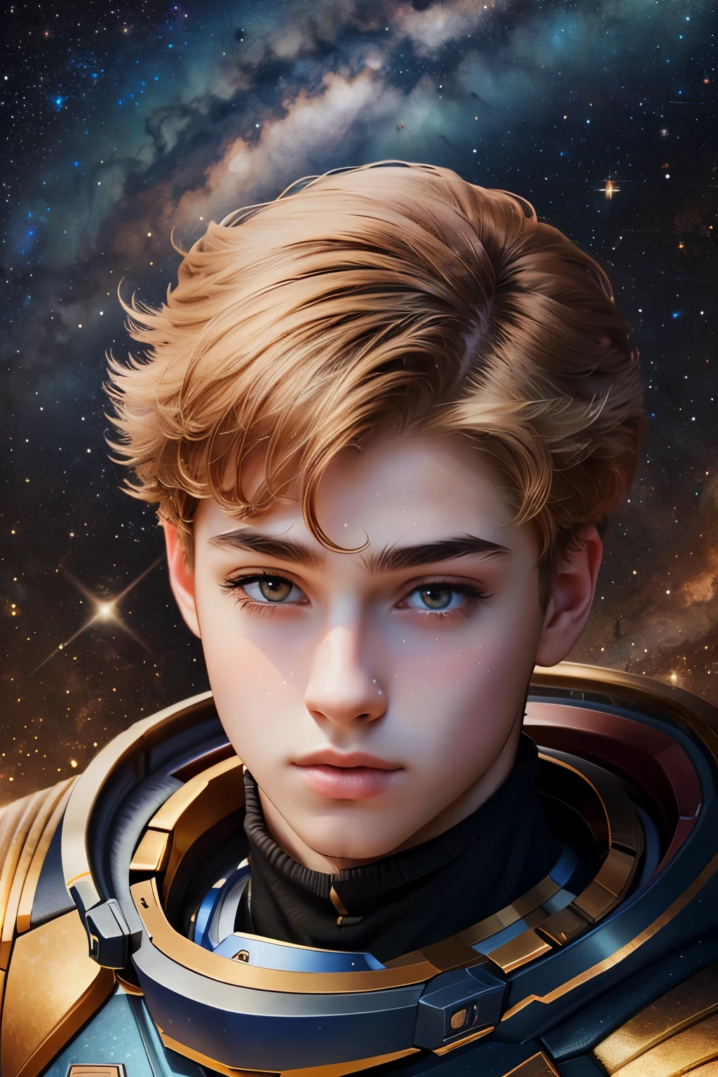 best masterpiece, realistic , Ultra detailed, Cosmos, Milky Way, Virgo Zodiac Sign ,Constellation Cygnus, Portrait of an extraordinary guy - 17 years old , The Ideal of Beauty !