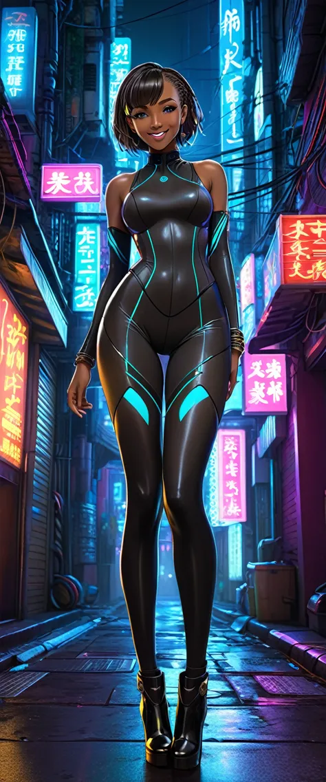 japanimation style, high resolution, 4k, high definition, high resolution, perfect picture,full body, cyberpunk background, nigh...