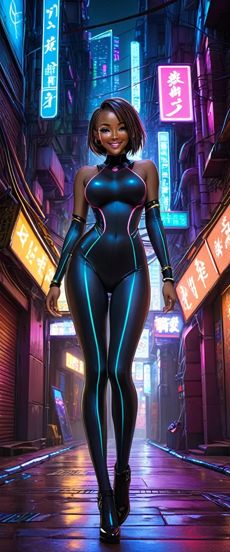 japanimation style, high resolution, 4k, high definition, high resolution, perfect picture,full body, cyberpunk background, nigh...