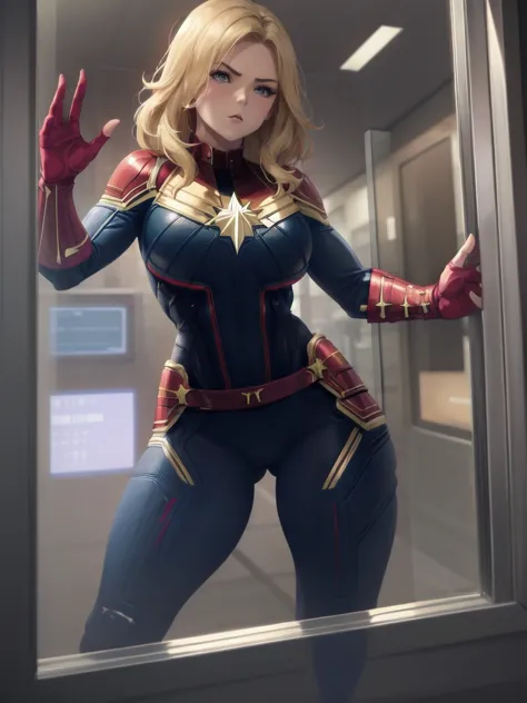 cptmarvel, wide hips, thighs, against glass