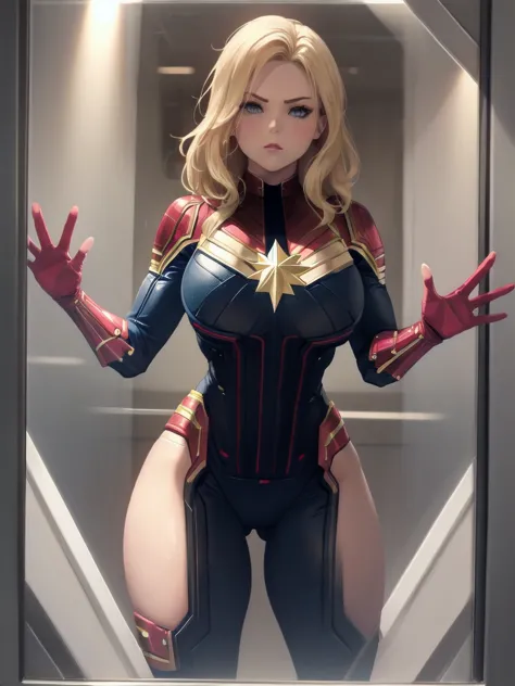 cptmarvel, wide hips, thighs, against glass