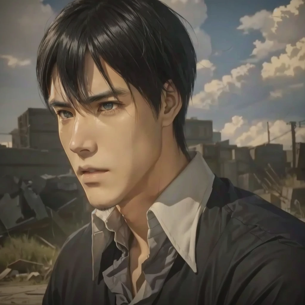 Close-up of a man in a black shirt and tie, Ellen Yeagerの肖像画, Attack on Titanより, Attack on Titan, Screenshots from the 2012 anime, In anime movies, (Attack on Titanアニメ), Hajime Isayama&#39;s style, From the TV anime, Today&#39;s featured anime is still, Ellen Yeager