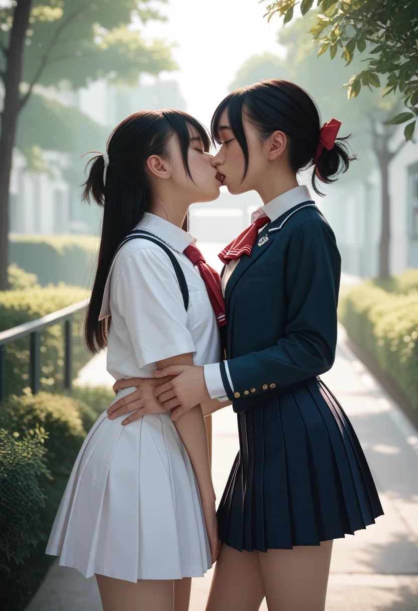 Two Girls,roromiya,ririchiyo,school uniform,Ascot, masterpiece, Highest quality、Interaction、Embrace each other、kiss