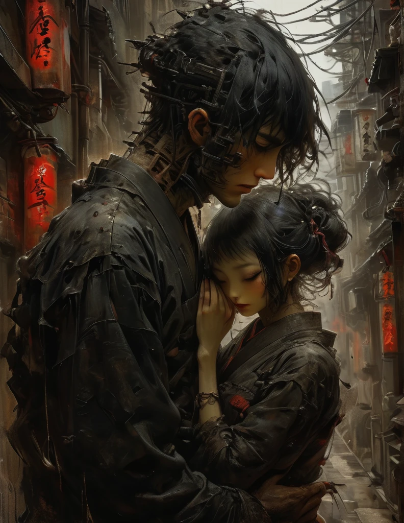 arte de Charles Douglas Richardson y Mór Than y John Berke, atmósfera vengativa y bulliciosa, siluetas, personajes delineados sobre un fondo brillante, evocar intimidad sin detalles explícitos, estética del ukiyo japonés, enmarcado, ingenioso opus magnum con detalles incomparables, 