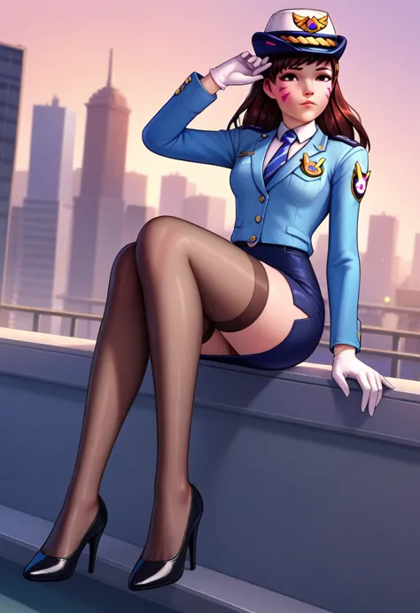 score_9, score_8_up, score_7_up, 1girl, solo focus, officerdva, d.va (overwatch), white gloves, high waisted skirt, bodycon penc...