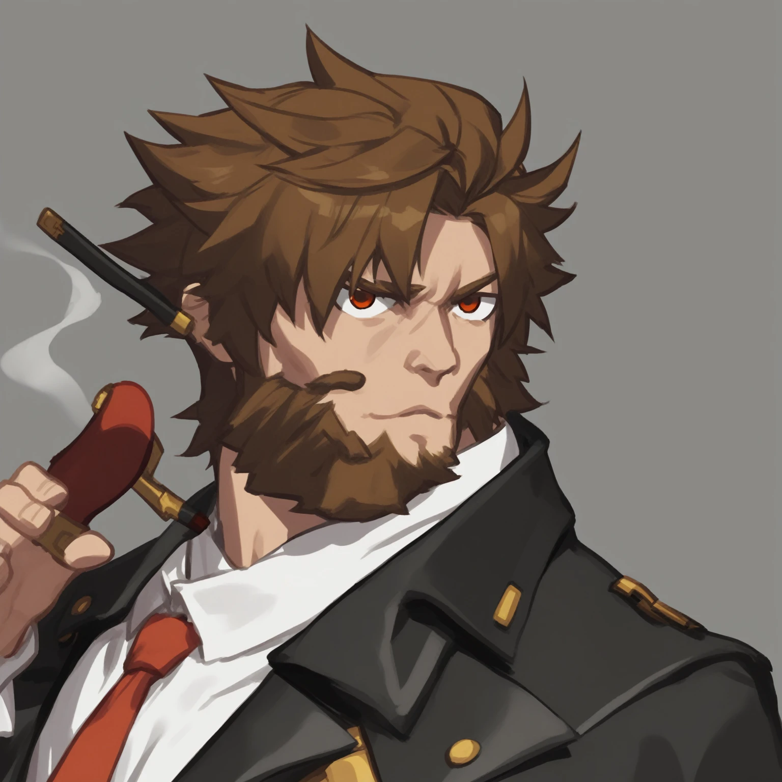 score_9, score_8_up, score_7_up, score_6_up, (masterpiece, best quality), 
Slayer from Guilty Gear is a man in a greenish-brown suit and red tie holding a smoking pipe, brown hair, beard, monocol,  looking at the viewer. vector drawing in the style of Guilty Gear Strive, guilty gear art style, guilty gear art direction, guilty gear, chrono trigger guilty gear style, guilty gear strive graphics, fighting game character, official character art, guilty gear strive splash art, monocol, solo, white background, simple background, standing, full body, looking at viewer,
(vector art:1)