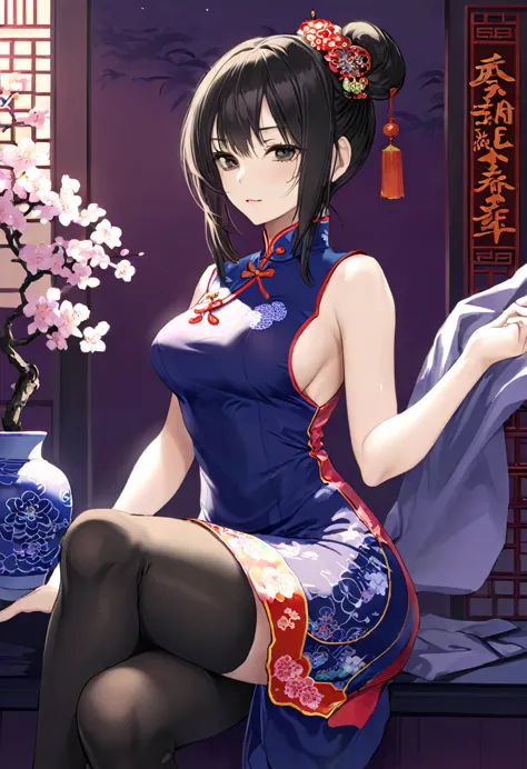 high resolution , good lighting, negligible,  (((cheongsam of the east))),(socks),beautiful face, i&#39;i&#39;m embarrassed and ...