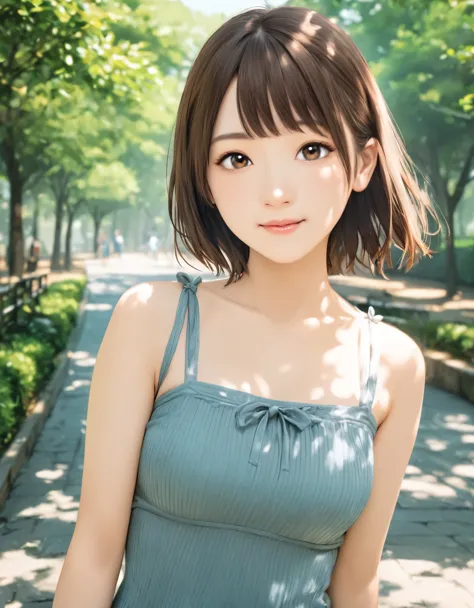 (best quality:1.2), 1girl, ueno park, summer, upper body shot, shoot from front