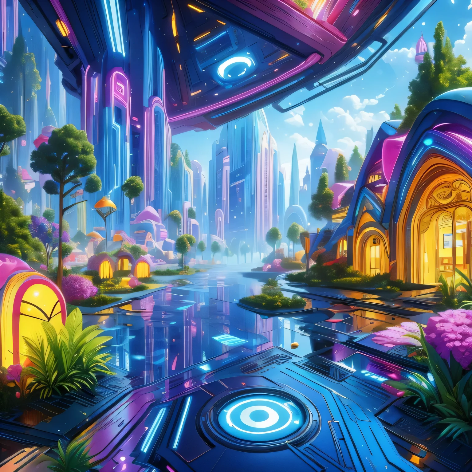 Child-friendly future city design，Technology，Futuristic，Children's style，Disney style