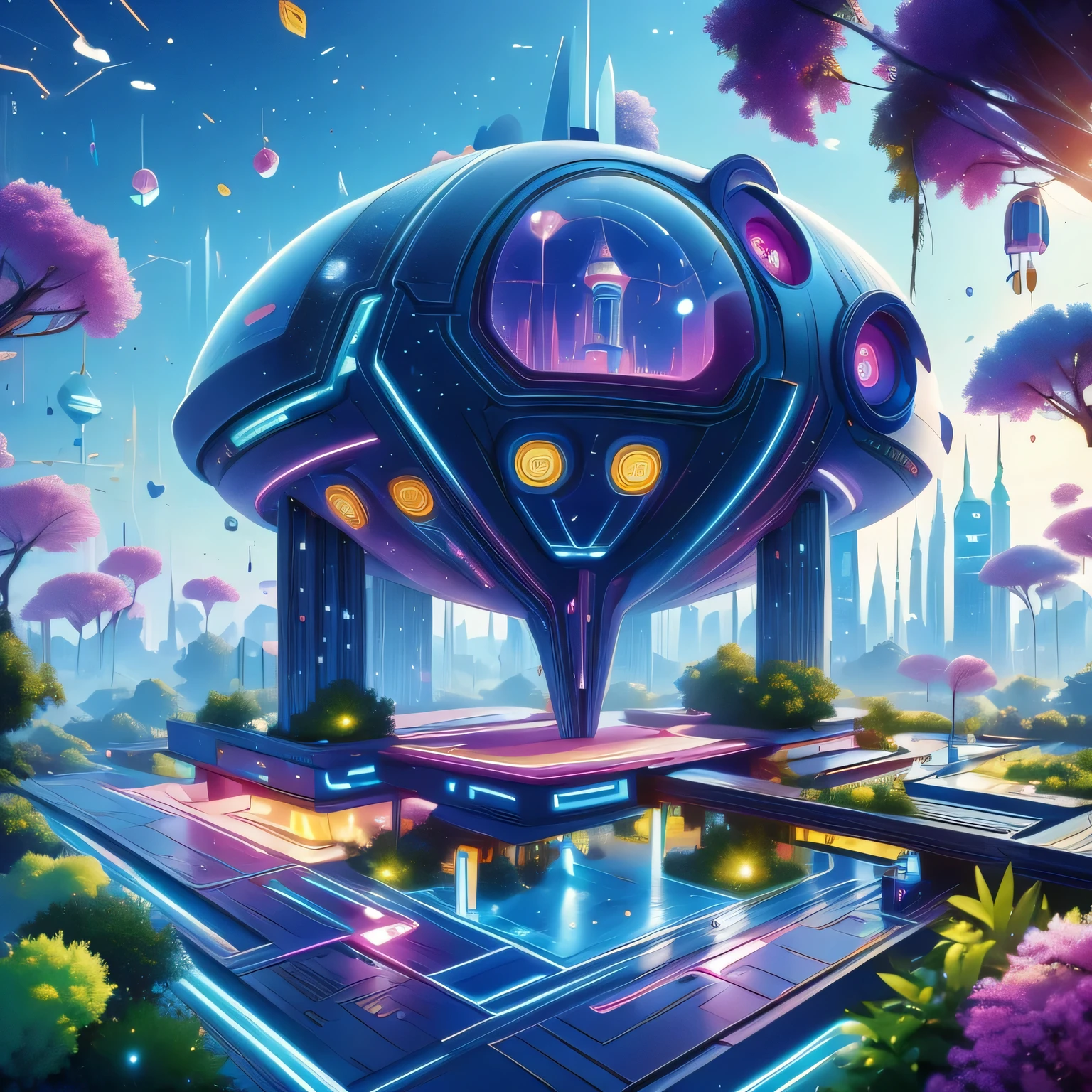 Child-friendly future city design，Technology，Futuristic，Children's style，Disney style