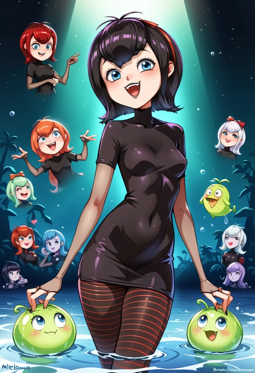 (Mavis de Hotel Transylvania), Mavis a les pupilles roses, des petits coeurs au dessus de la tête, de gros seins, les genoux à terre, la bouche ouverte, la bave coule à flots, un regard surpris mais heureux avec un décolleté, style forêt exotique avec un gros champignon dedans le centre (champignons qui libèrent du gaz rose), slime frottant dans le vagin sous la jupe, hentai sexy hypnotisé, sexe, créatures slime déshabillant la fille, hentai sexy et érotique, pétrissage de la partie poitrine slimes, sexe, dénudées,  vagin frotter part un champignons qui sort du sol, un slime lèche un sein