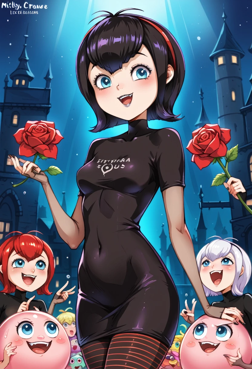 (Mavis de Hotel Transylvania), Mavis a les pupilles roses, des petits coeurs au dessus de la tête, de gros seins, les genoux à terre, la bouche ouverte, la bave coule à flots, un regard surpris mais heureux avec un décolleté, style forêt exotique avec un gros champignon dedans le centre (champignons qui libèrent du gaz rose), slime frottant dans le vagin sous la jupe, hentai sexy hypnotisé, sexe, créatures slime déshabillant la fille, hentai sexy et érotique, pétrissage de la partie poitrine slimes, sexe, dénudées,  vagin frotter part un champignons qui sort du sol, un slime lèche un sein