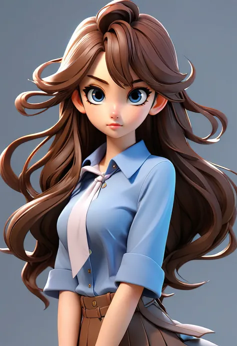 anime girl with long hair and a blue shirt posing for a photo, realistic anime 3d style, 3d anime real, photorealistic animation...