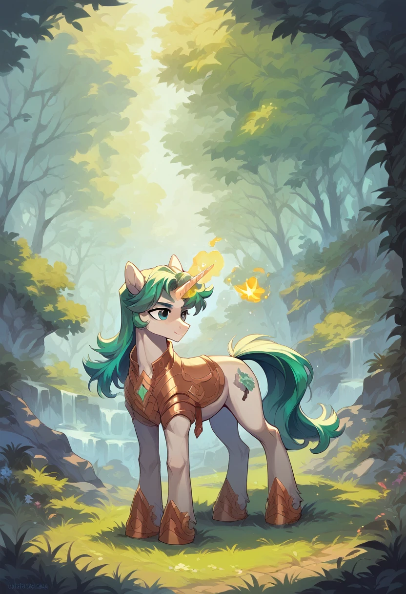 oc commission, mlp fanart, Pony Unicorn, beautiful.Male gender. Full body. Magic. nature, long hair