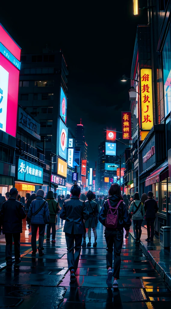 araffes of people walking in a busy city street at night, taiwanese downtown, taipei crossing, taipei prefecture, harajuku, taipei street, vivid), taipei, photo from 2024, large commercial led screens, shinjuku, des boutiques avec des neons