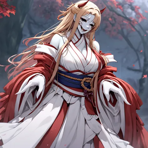 ((highest quality)), ((masterpiece)), (detailed), （perfect face）、the woman in the hannya costume is yuuki asuna, with light brow...