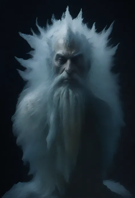 a highly detailed, photo-realistic painting of a portrait of an old emperor figure made of ice bursting under water, desolated i...