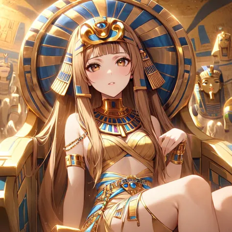 ((highest quality)), ((masterpiece)), (detailed), （perfect face）、((the woman is wearing the golden mask of tutankhamun))、the wom...