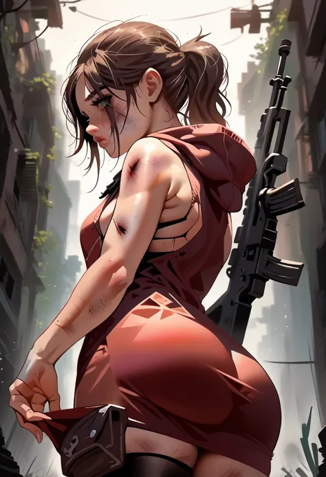 19 y.o., 1 girl, claire redfield, very small breast, detailing face, detailing body, big hips, small ass, brown hair, cute, deta...